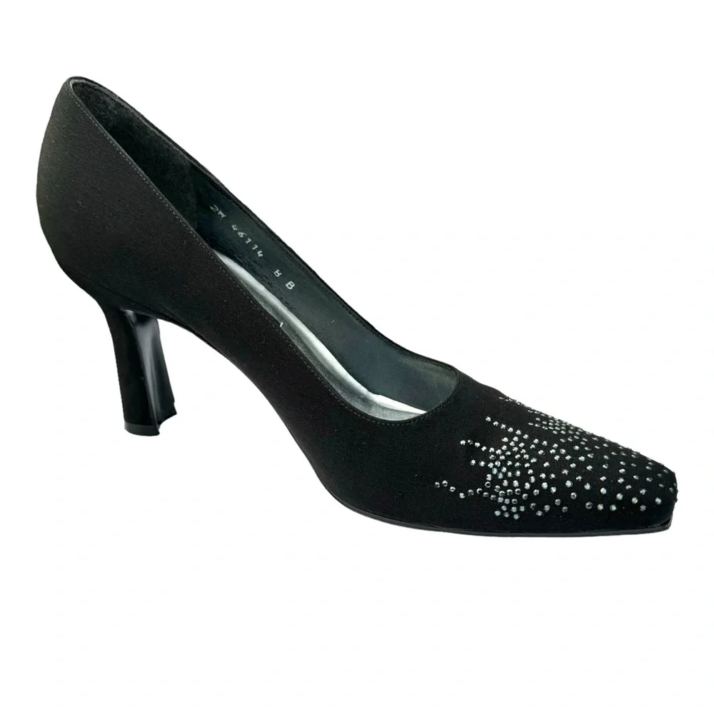 Stuart Weitzman Heels Crystal Embellishment Satin Black Pumps - Picture 9 of 17